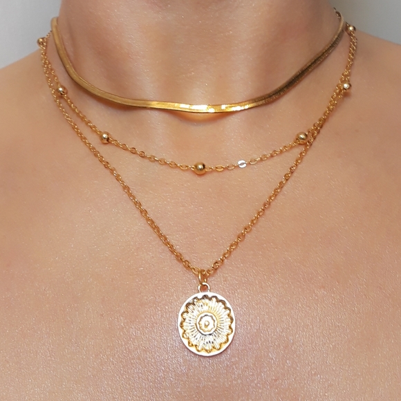 Jewelry - Gold Multi-Layered Chain Coin Pendant Necklace